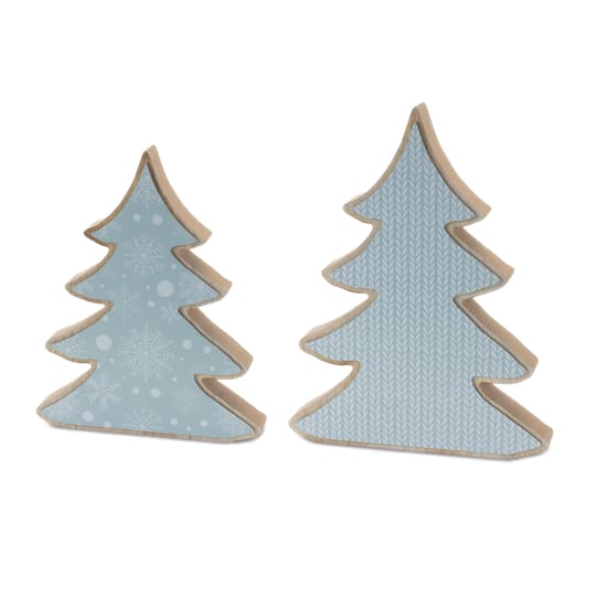 Wood Pine Tree Décor Set, 9.75" & 11.75" By Melrose in Blue | Michaels®